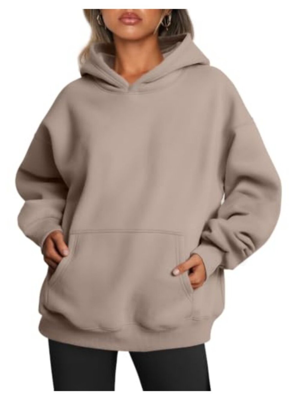 Oversized Fleece Pullover Hoodie Drop Shoulder Kangaroo Pocket Women's